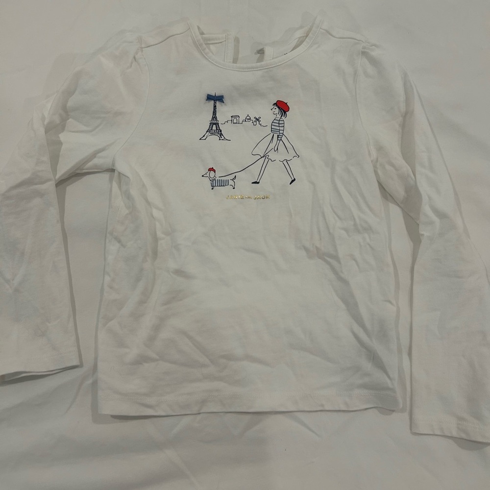Janie and Jack White Long Sleeve Tee with Parisian Design